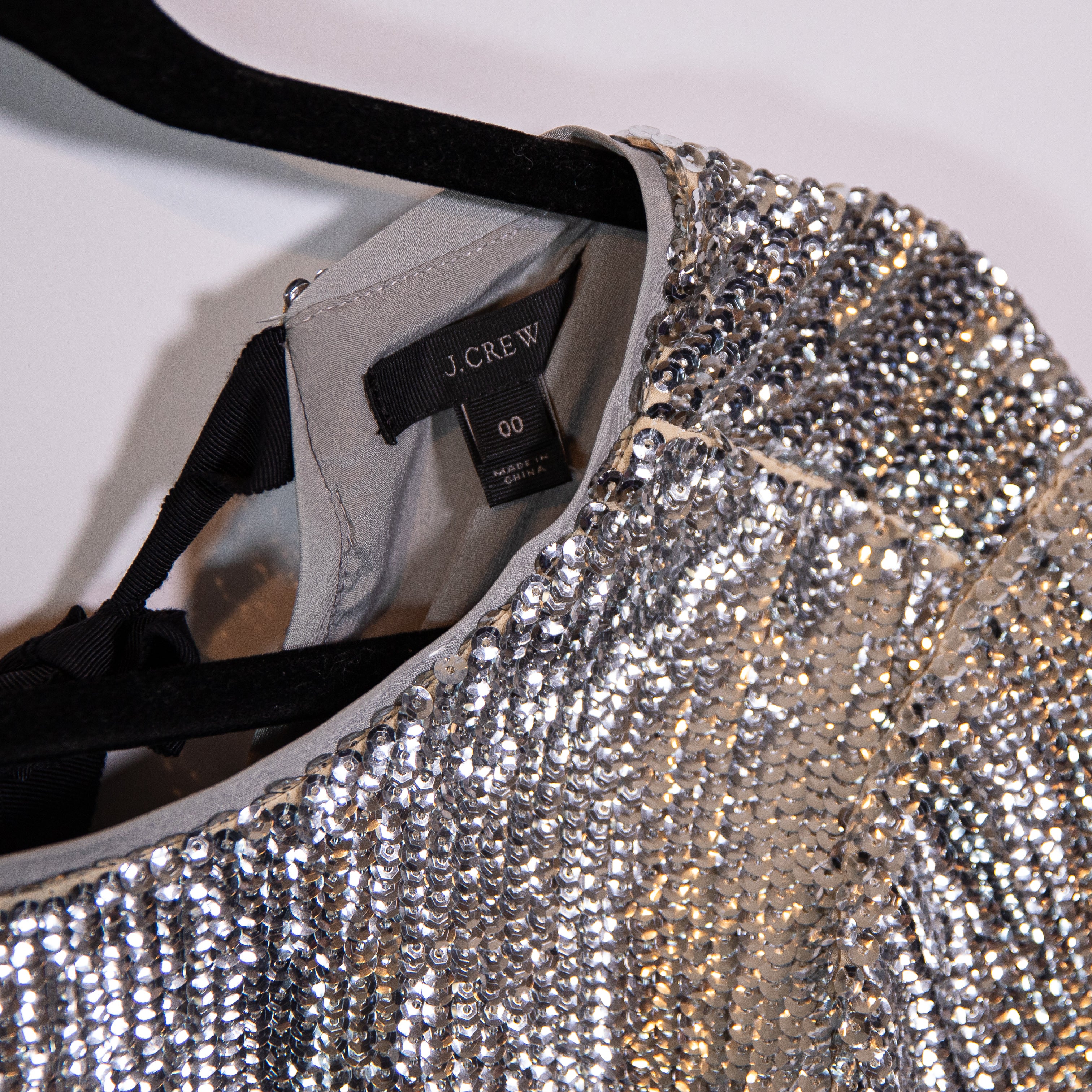 NEW J. Crew Allover Sequin Sparkle Embellished Cropped Bow Tie Blouse Shirt Top