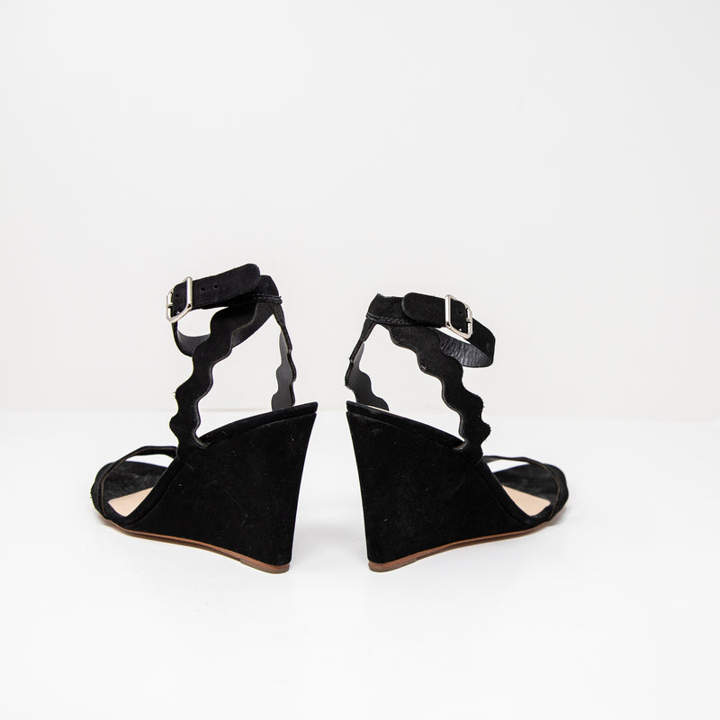 Loeffler Randall Piper Ankle Strap Open Toe Wedge Heels Sandal Shoes Black 8.5