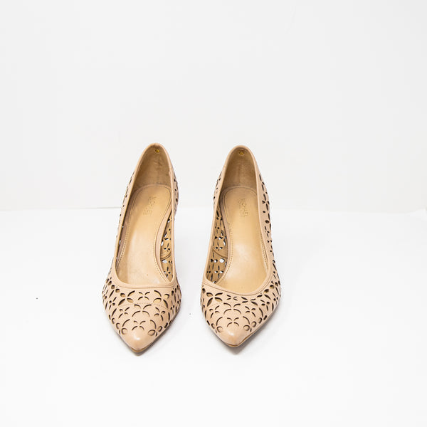 MICHAEL Michael Kors Genuine Leather Floral Perforated Slip On High Heels Shoes