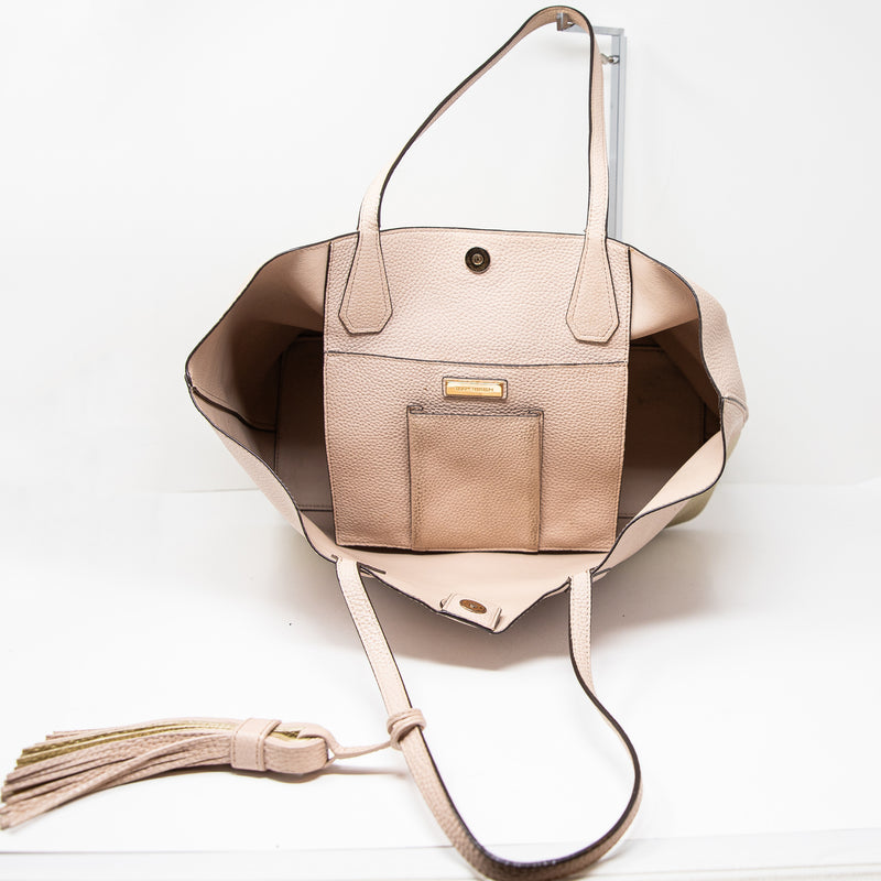 Tory Burch Perry Genuine Leather Pink Metallic Gold Shoulder Tote Purse Bag