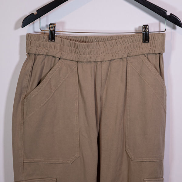 SPRWMN Army Pant Jogger High Rise Ankle Crop Cotton Stretch Cargo Pants Beige M