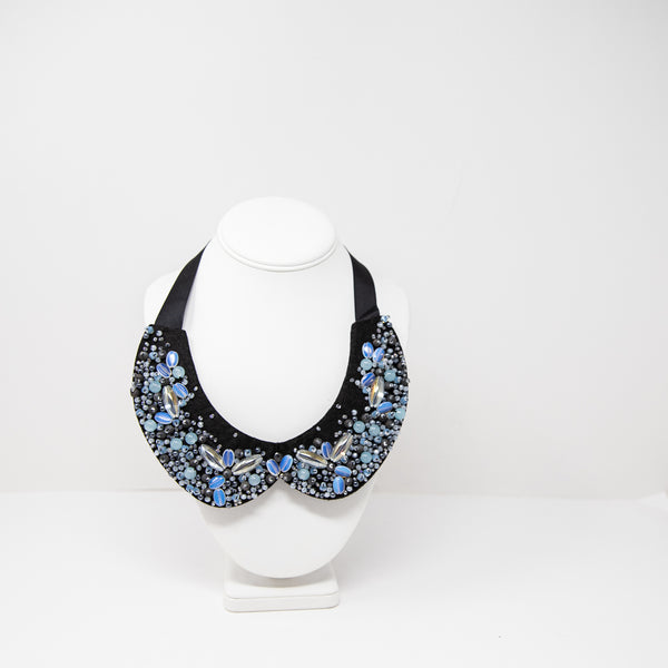 Anne Fontaine Beaded Embellished Sparkle Collar Bib Statement Necklace Blue Opal