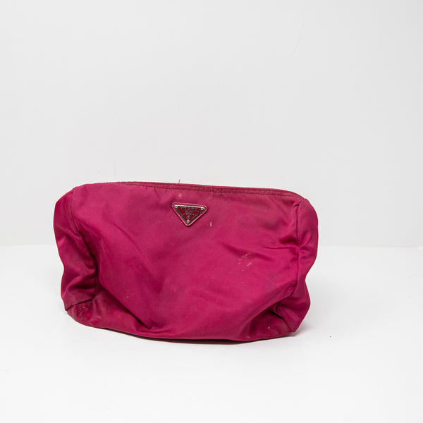Prada Milano Nylon Waterproof Travel Makeup Brushes Top Zip Purse Bag Pouch Red