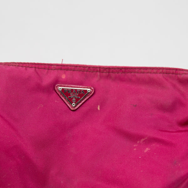 Prada Milano Nylon Waterproof Travel Makeup Brushes Top Zip Purse Bag Pouch Red
