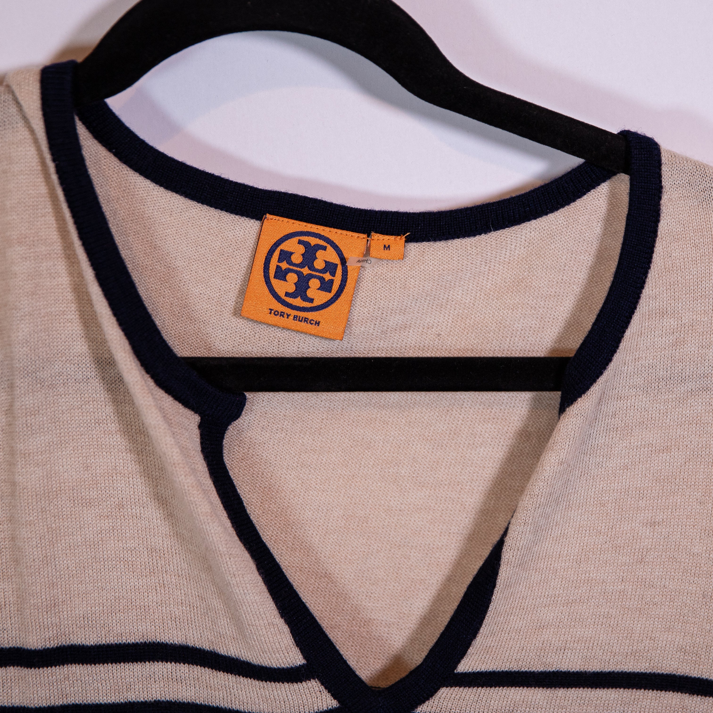 Tory Burch Odessa Wool Cashmere Blend Knit Stretch Striped Tunic Sweater Medium