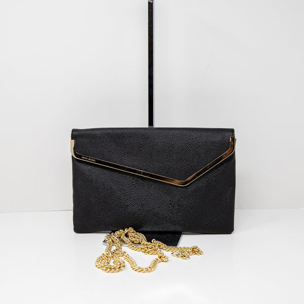 Henri Bendel Foldover Envelope Stingray Texture Clutch Purse Shoulder Bag Black