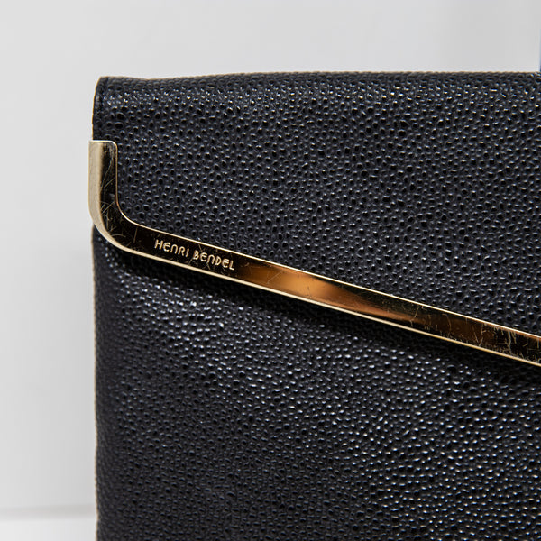 Henri Bendel Foldover Envelope Stingray Texture Clutch Purse Shoulder Bag Black