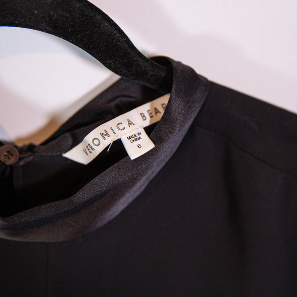 Veronica Beard Costello Chiffon Satin Trim Tie Neck Sleeve Blouse Shirt Black 6