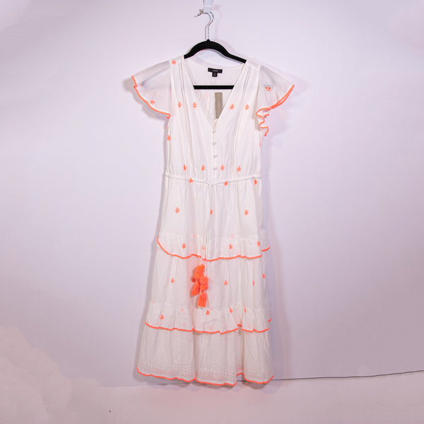 NEW J. Crew Embroidered Eyelet Tie Waist V Neck Tiered Midi Dress Cotton Voile 4