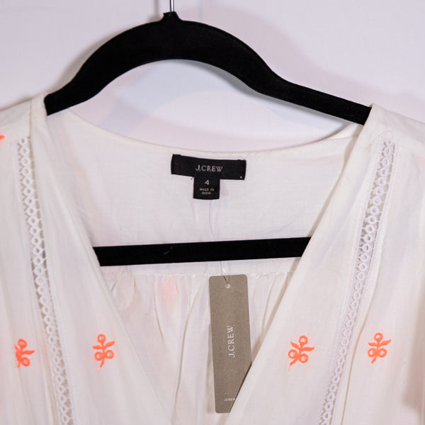 NEW J. Crew Embroidered Eyelet Tie Waist V Neck Tiered Midi Dress Cotton Voile 4