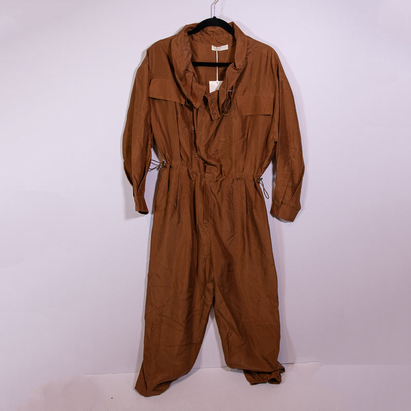 NEW Ulla Johnson Aida Silk Chiffon Cinch Waist Utility Cago Jumpsuit Chestnut 0&nbsp;