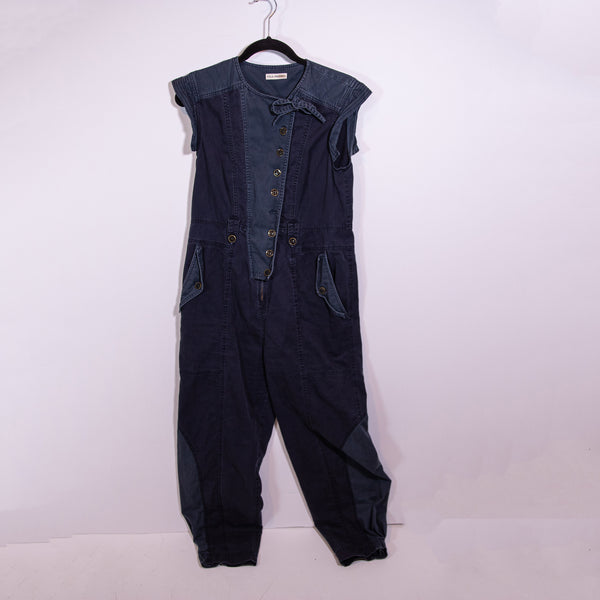Ulla Johnson Valentine Cotton Poplin Front Zip Short Sleeve Jumpsuit Jumper Blue