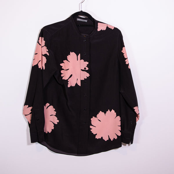 Alexander McQueen Made In Italy Silk Chiffon Button Down Collarless Blouse Top S