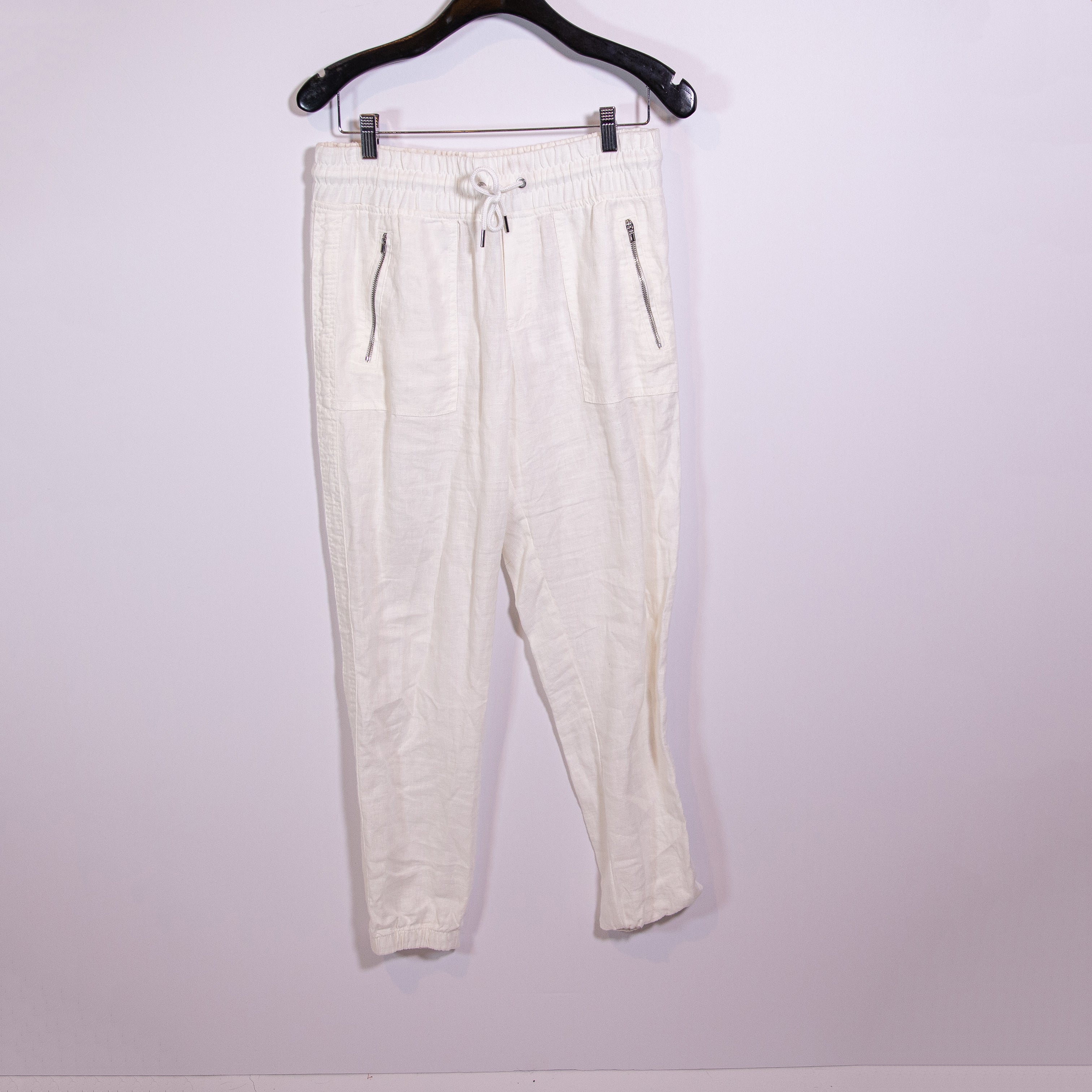 Athleta Women's Cabo Linen Ankle Crop Machine Washable Jogger Pants White 6