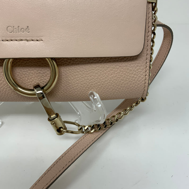 Chloe Faye Mini Genuine Leather Pink Neutral Gold Hardware Shoulder Crossbody