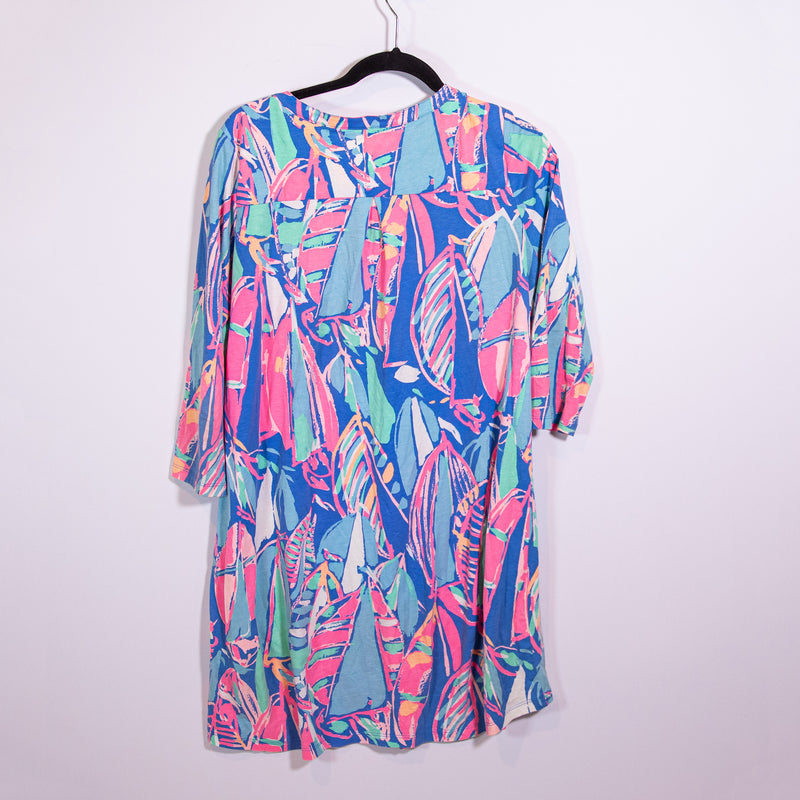 Lilly Pulitzer Ali Out To Sea Sail Boat Nautical Print Pattern Cotton Dress L