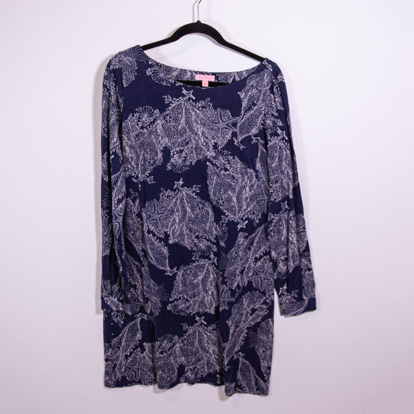 Lilly Pulitzer Cotton Silk Lightweight Breathable Blue White Coral Print Dress