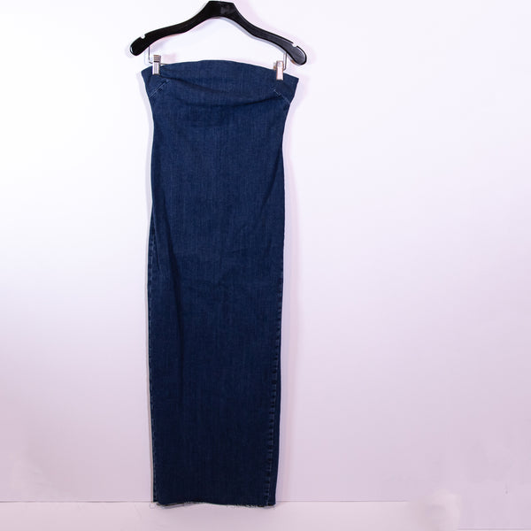 Zara Cotton Stretch Denim Jean Strapless Bodycon Midi Dress Blue Medium