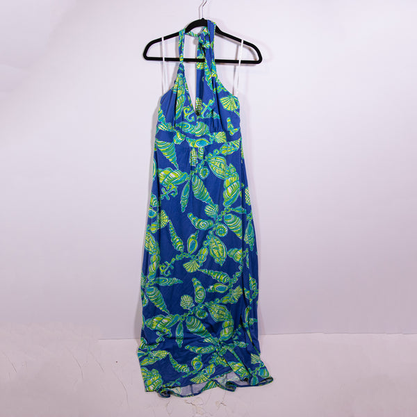 Lilly Pulitzer Silk Cotton Lightweight Halter Starry Blue Fallin In Love Dress