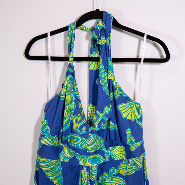 Lilly Pulitzer Silk Cotton Lightweight Halter Starry Blue Fallin In Love Dress