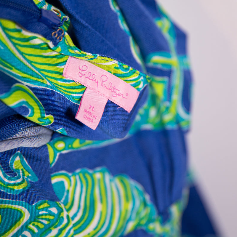 Lilly Pulitzer Silk Cotton Lightweight Halter Starry Blue Fallin In Love Dress