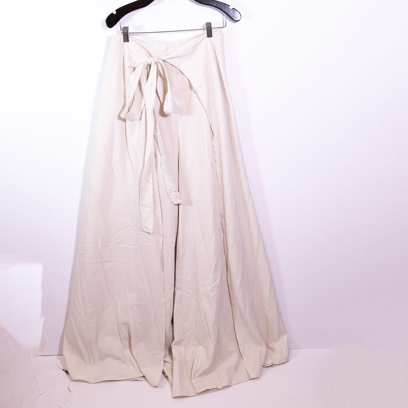 Andrea Iyamah Thema&nbsp; Cotton Blend Wide Leg Wrap Sarong Casual Pants Ivory Medium