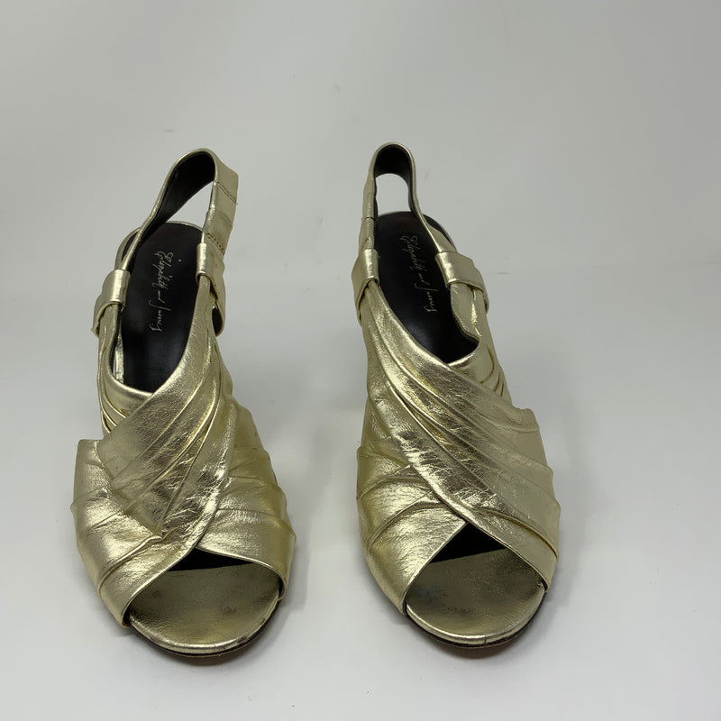 Elizabeth & James Genuine Gold Metallic Leather Open Toe Slingback Wedge Heels