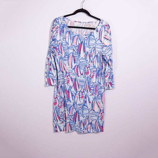 Lilly Pulitzer Marlowe Cotton Quarter Sleeve Red Right Return Sailboat Dress XL