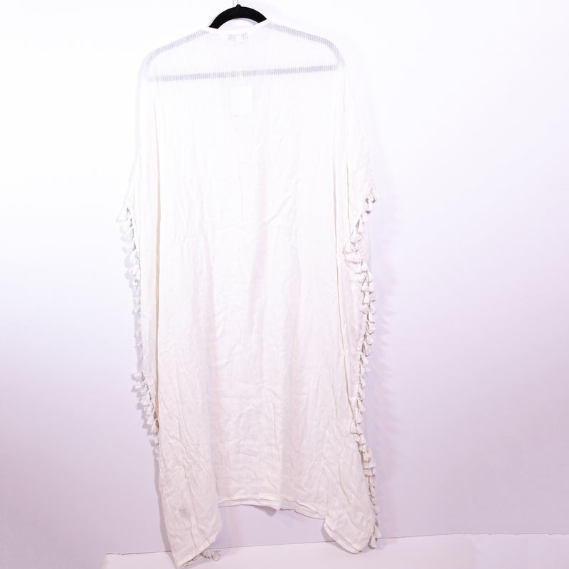 NEW Walter Baker Acapulco Cotton Gauze Lace Up Tassel Fringe Kaftan Dress White