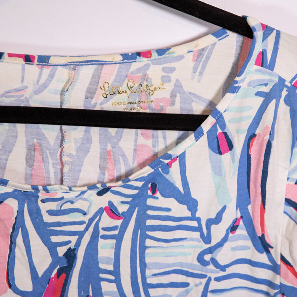 Lilly Pulitzer Marlowe Cotton Quarter Sleeve Red Right Return Sailboat Dress XL