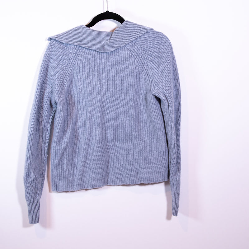 Haven Well Within 100% Cashmere Ribbed Knit Spread Collar V Neck Sweater Blue M