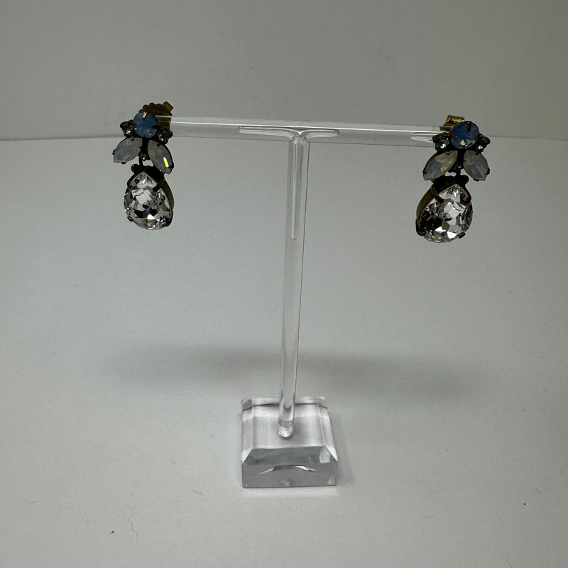 Sorrelli Pear Stud Drop Crystal Jewel Clear Blue Brass Earrings