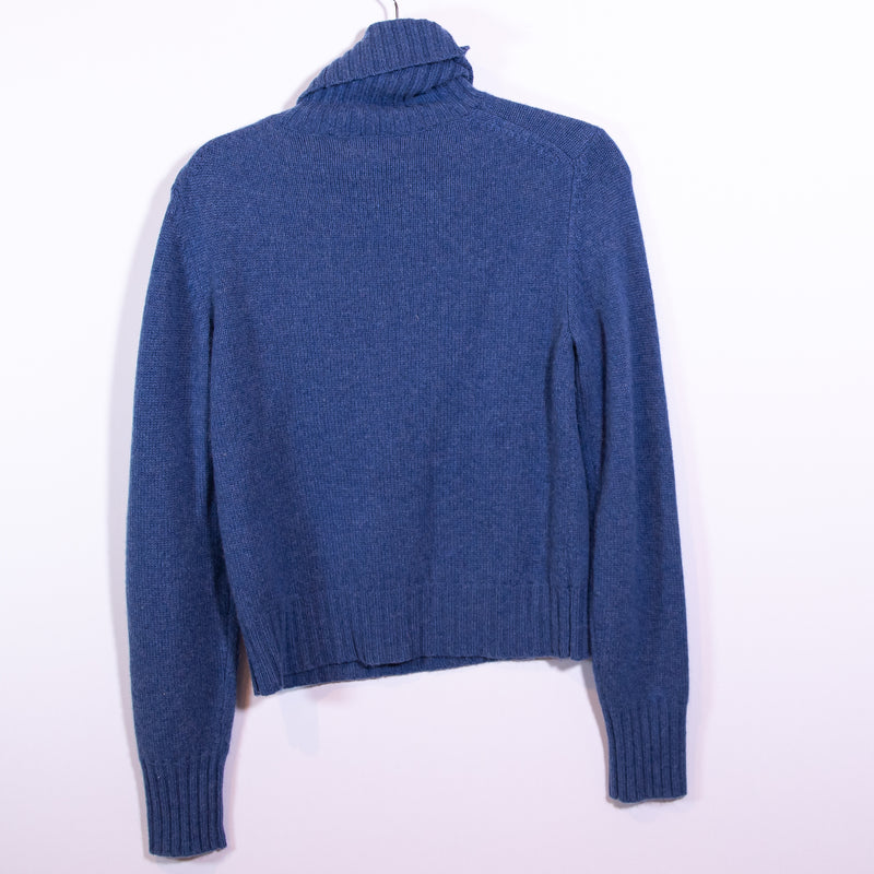 Tory Burch Cashmere Knit Stretch Fitted Turtleneck Sweater Blue Wash Heather S