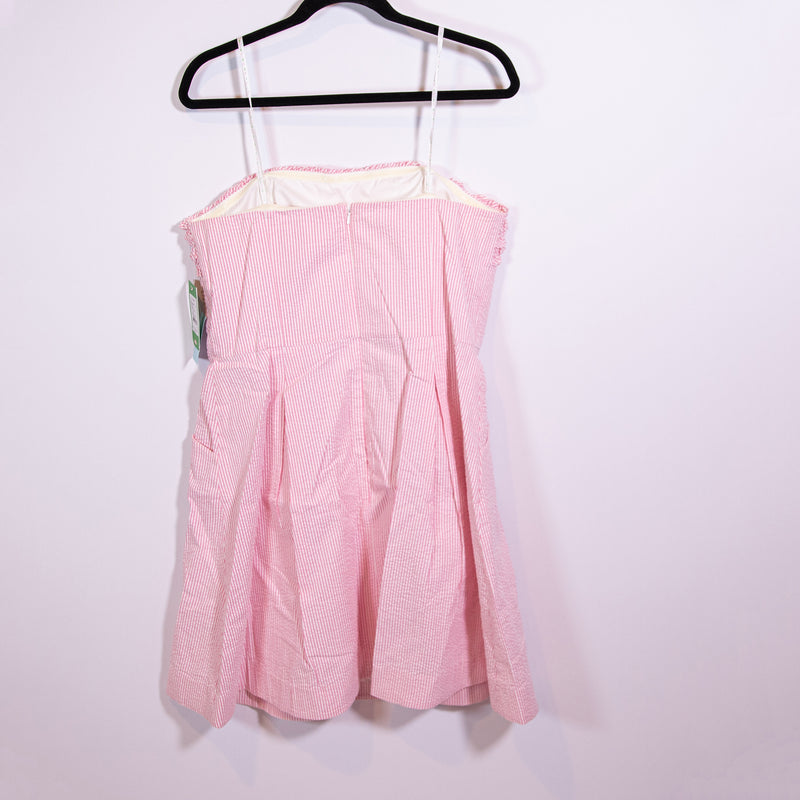 NEW Lilly Pulitzer Ferra Hotty Pink White Lucky Seersucker Strapless Dress 14