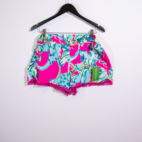 NEW Lilly Pulitzer Cocoa Short Pull On Magenta Hottie Floral Print Mini XL