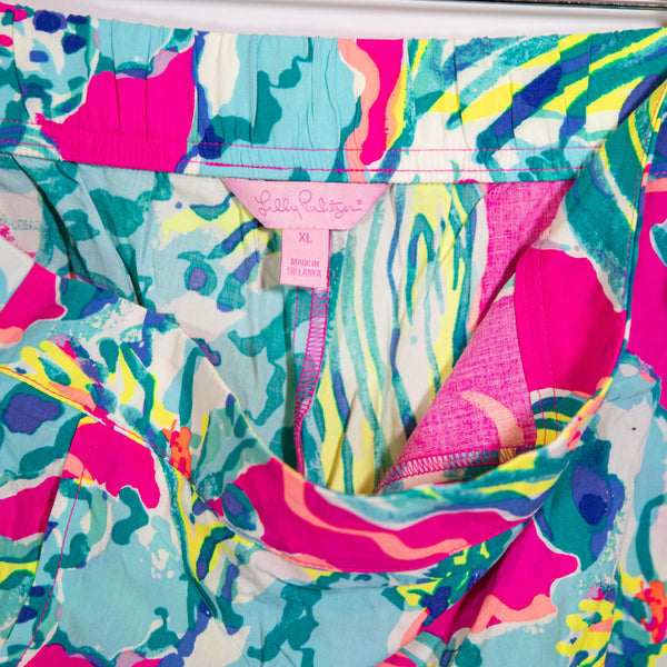 NEW Lilly Pulitzer Cocoa Short Pull On Magenta Hottie Floral Print Mini XL