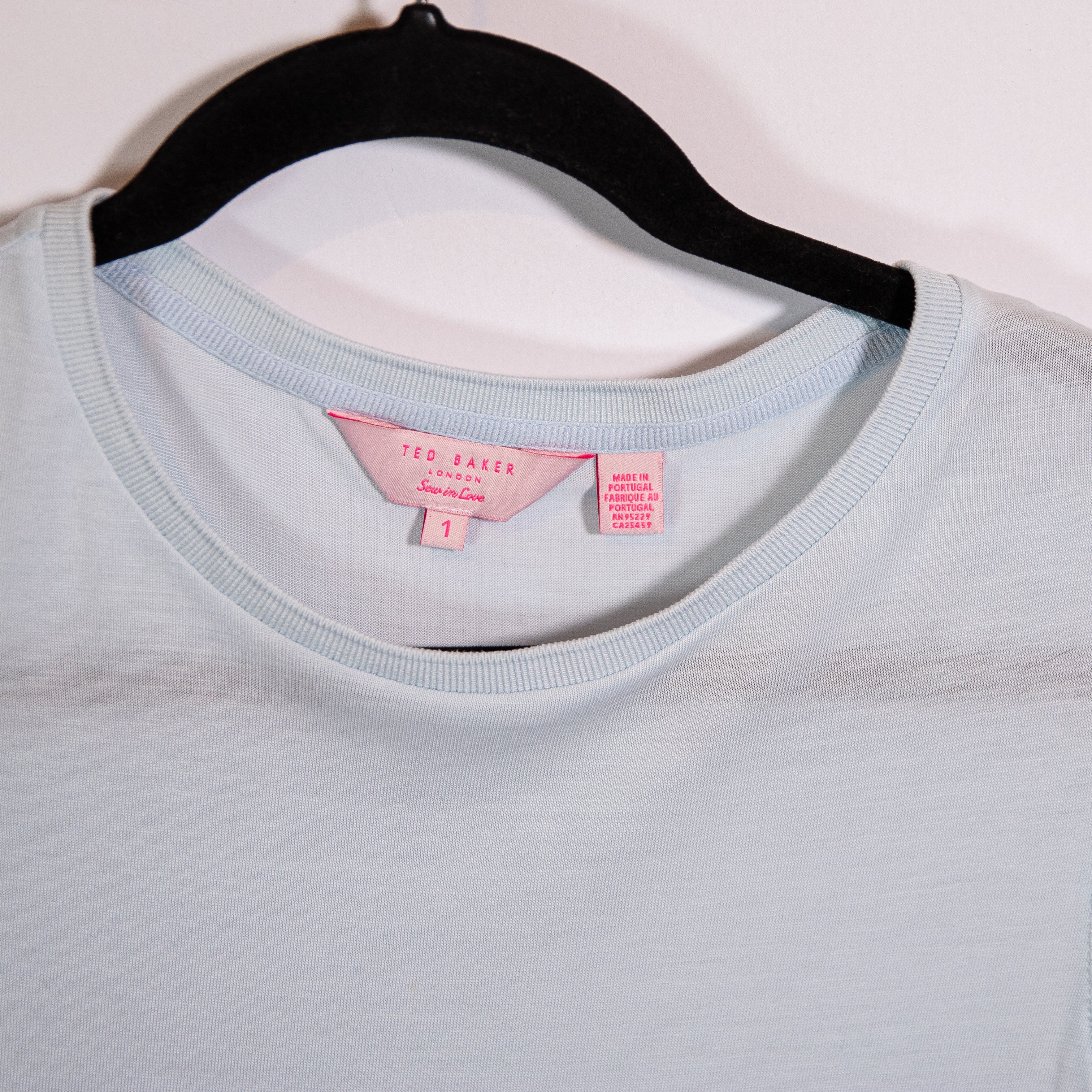 Ted Baker Sew In Love Somsri Lace Short Sleeve Crew Neck Tee Shirt Light Blue XS