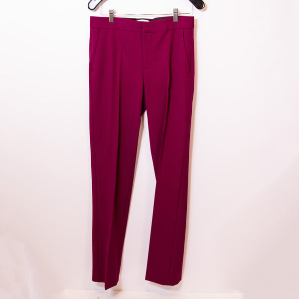 NEW Zara Crepe Front Pleat Mid Rise Straight Leg Solid Purple Trouser Pants S