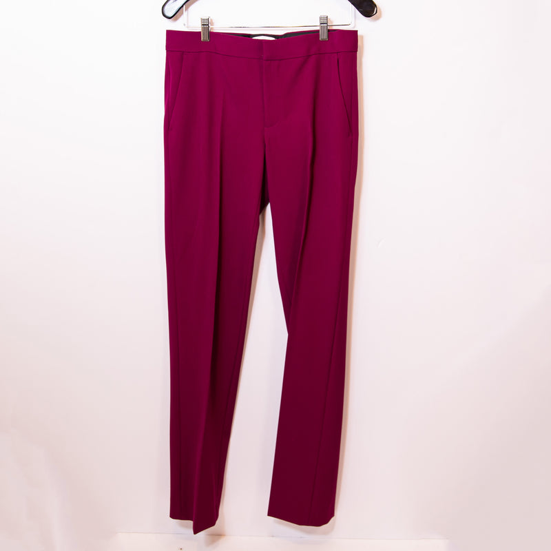 NEW Zara Crepe Front Pleat Mid Rise Straight Leg Solid Purple Trouser Pants S