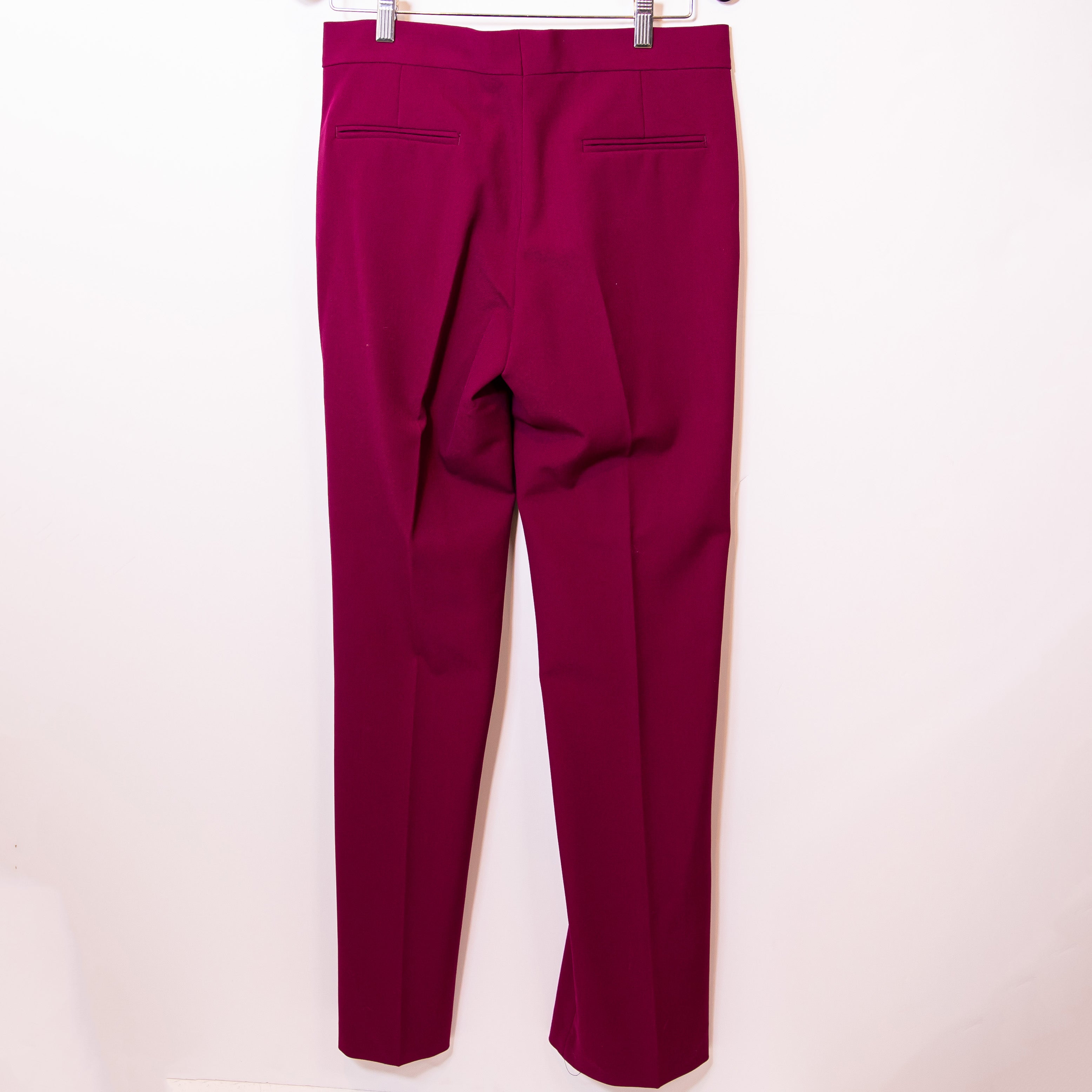 NEW Zara Crepe Front Pleat Mid Rise Straight Leg Solid Purple Trouser Pants S