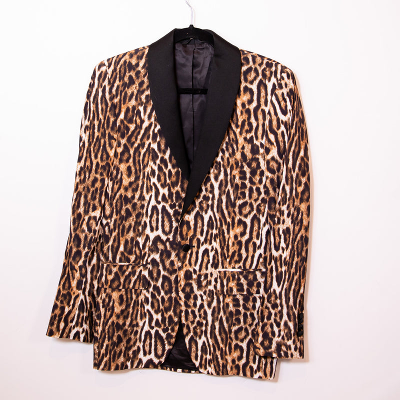 R13 Shawl Lapel Satin Tuxedo One Button Cheetah Leopard Animal Print Blazer S