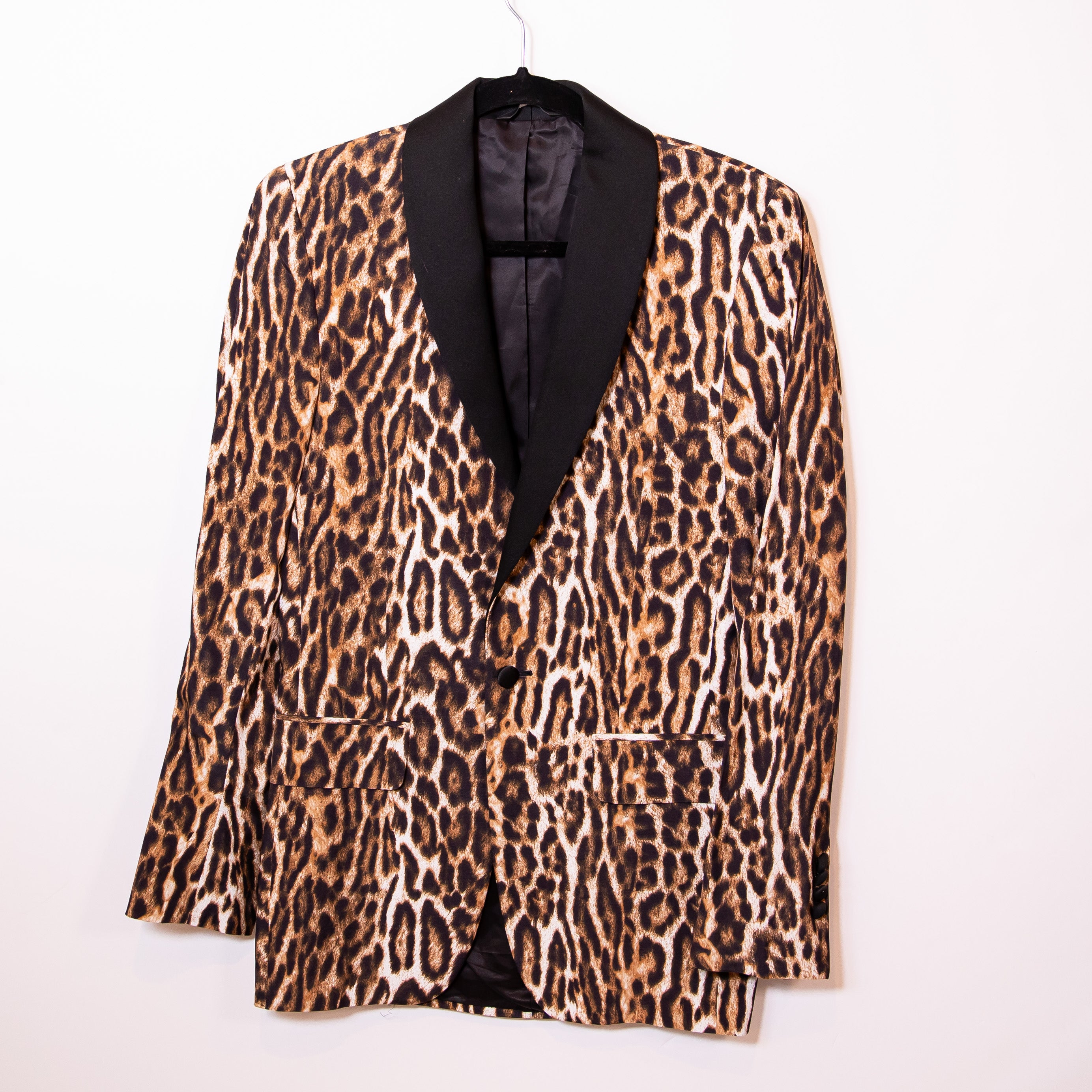 R13 Shawl Lapel Satin Tuxedo One Button Cheetah Leopard Print Blazer Small