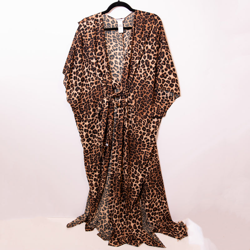 Good American Goddess Cheetah Leopard Animal Print Pattern Cover Up Robe Wrap