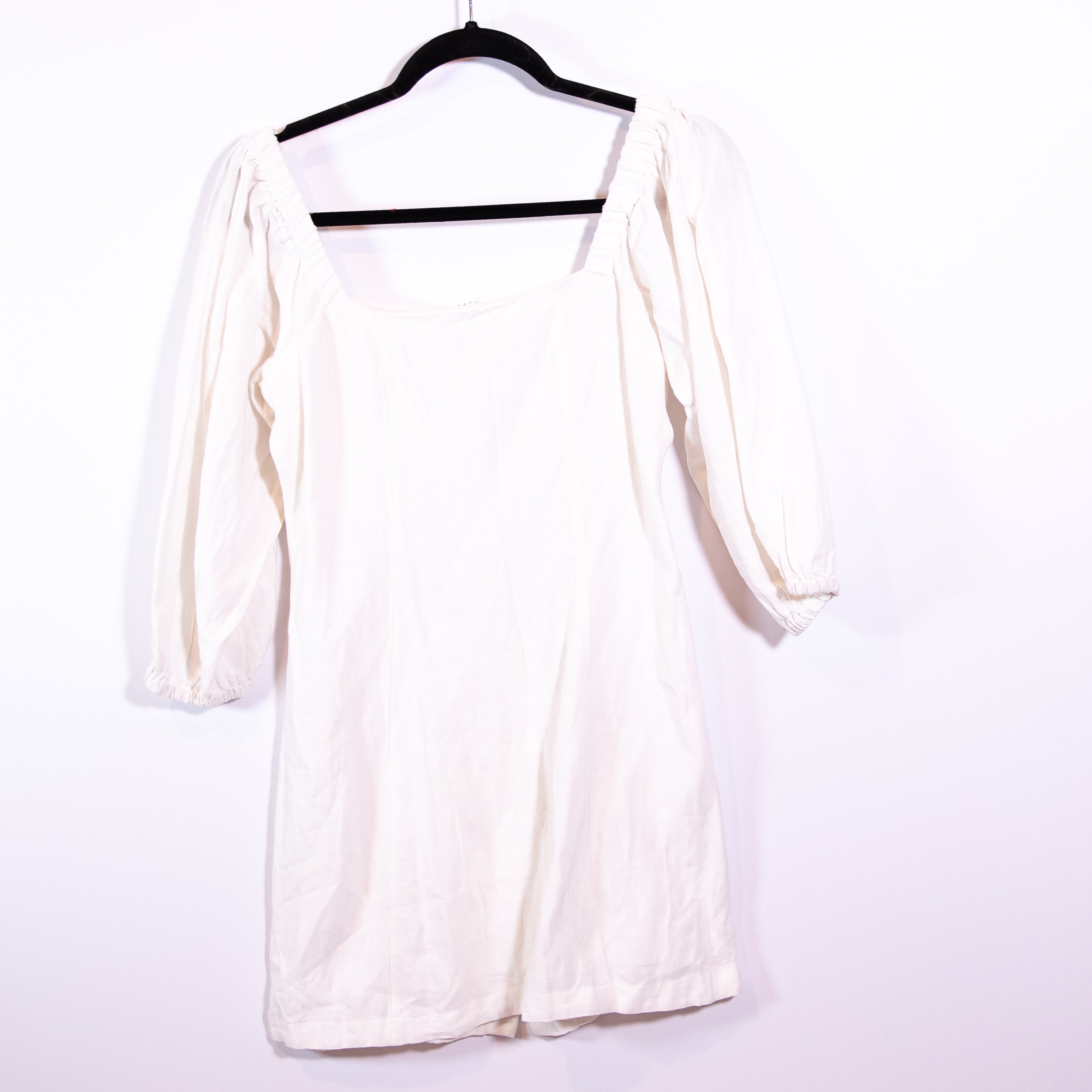 L*Space Marina Button Front Cotton Linen Quarter Sleeve Mini Dress White Small