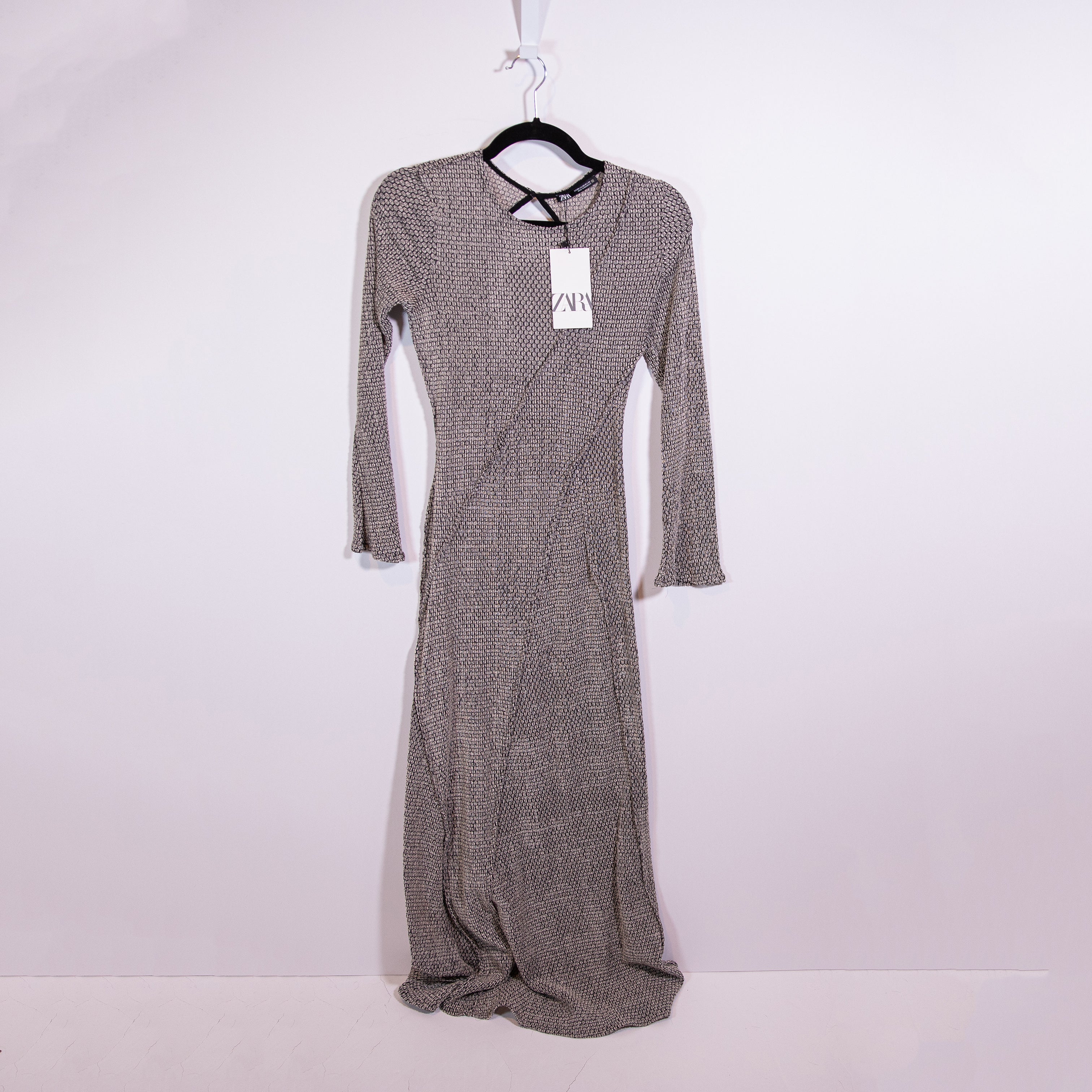 NEW Zara Crochet Knit Assymetrical Seams Long Sleeve Pullover Sweater Dress XS