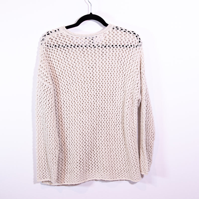 NEW Eileen Fisher Peruvian Organic Cotton Boucle Knit Crochet Crew Neck Top Bone