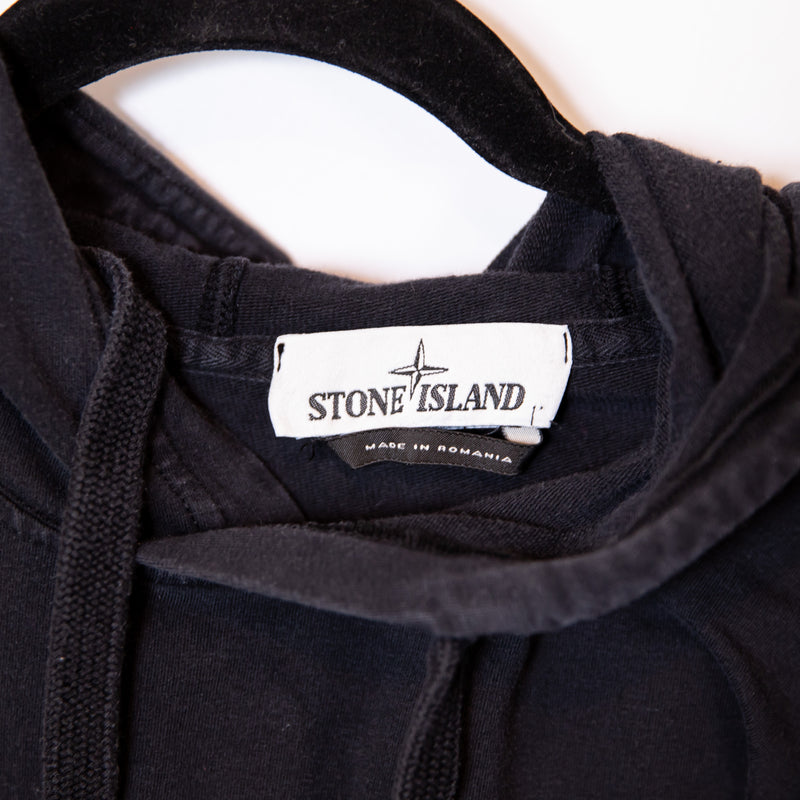 Stone Island Men's Black Patch Logo Hoodie Cotton Pullover Sweatshirt Sweater L