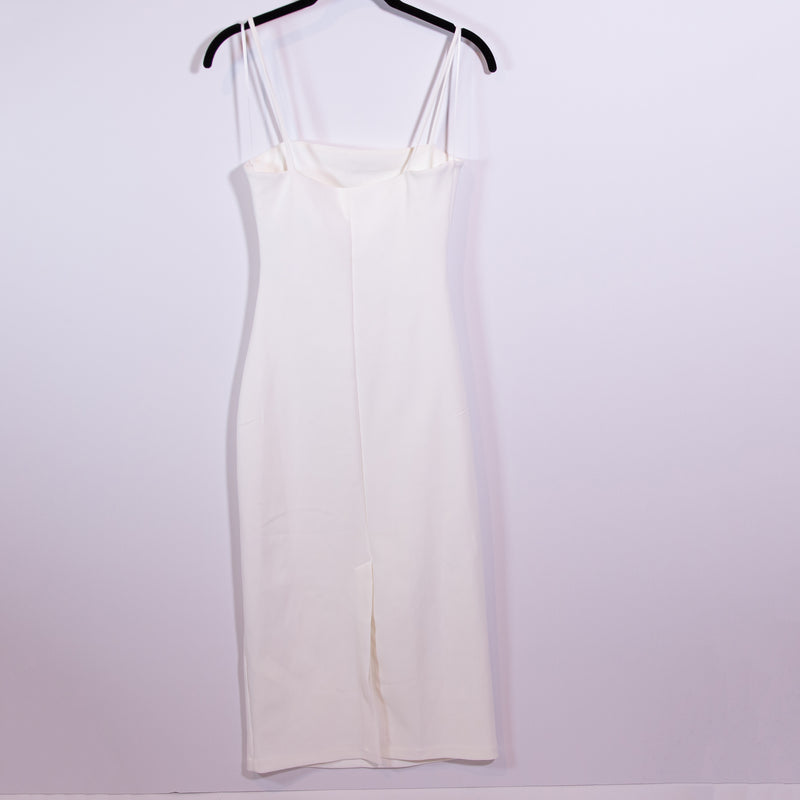 NEW Zara Crepe Cut Out Tank Strap Bodycon Midi Cocktail Dress White Small