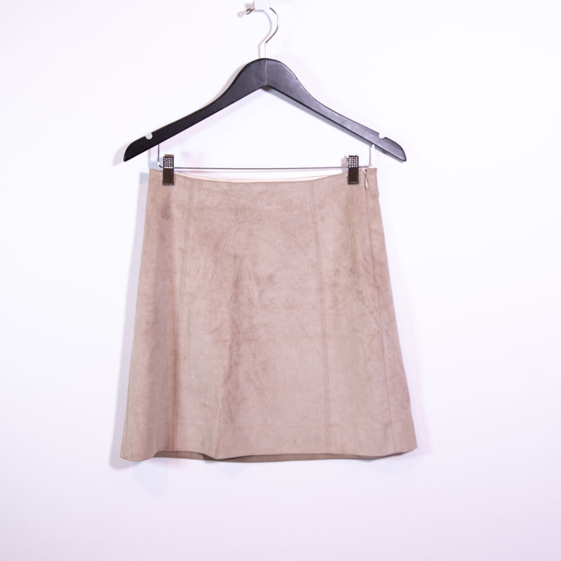 Babaton Aritzia Hooper Faux Vegan Suede Mini A Line Skirt Nubuck Gray Beige 6