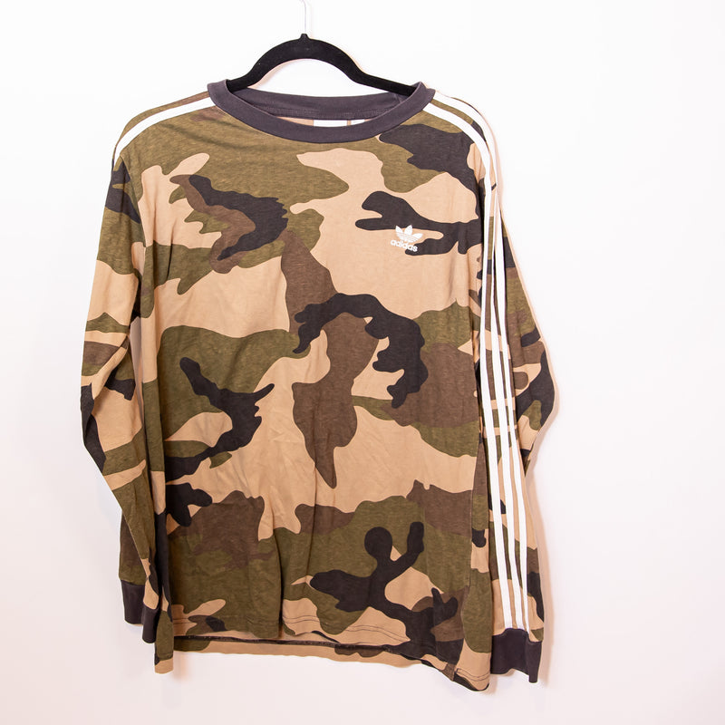 Adidas Men's Cotton Crew Neck Camo Army Print Pattern Three Stripe Tee Shirt L